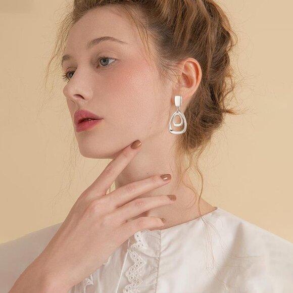 Silver Clip On Drop B Clip Earrings Women Non Piercing Dangle Fashion Jewelry - Picture 2 of 6